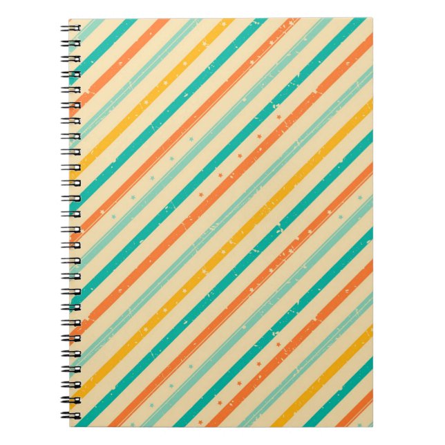 Retro grunge striped pattern notebook (Front)