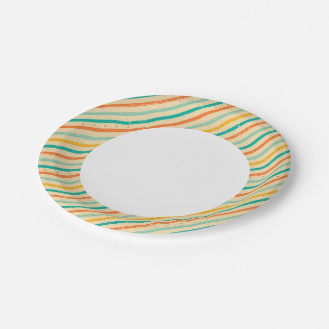 Retro grunge striped pattern paper plate (Angled)