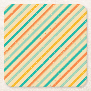 Retro grunge striped pattern square paper coaster