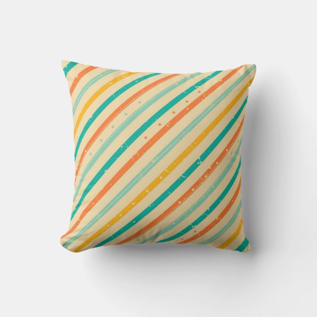 Retro grunge striped pattern throw pillow (Front)