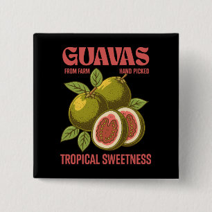 Retro Guavas Fruit Commercial Graphic Art Style 2 Inch Square Button