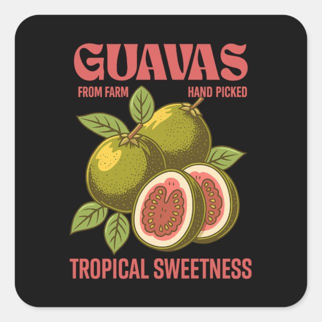 Retro Guavas Fruit Commercial Graphic Art Style Square Sticker (Front)