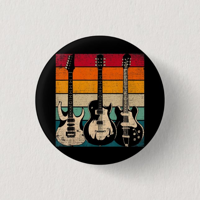 Retro Guitar  1 Inch Round Button (Front)