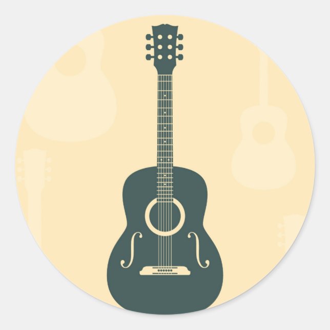 Retro guitar acoustic music classic round sticker (Front)