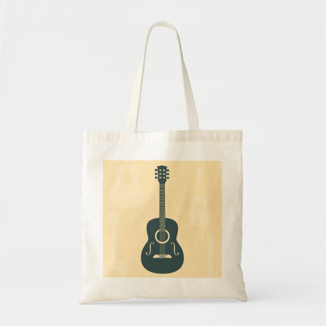 Retro guitar acoustic music tote bag (Front)