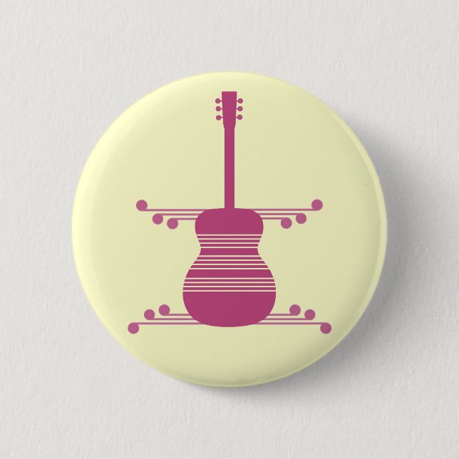 Retro Guitar Button, Magenta 2 Inch Round Button (Front)