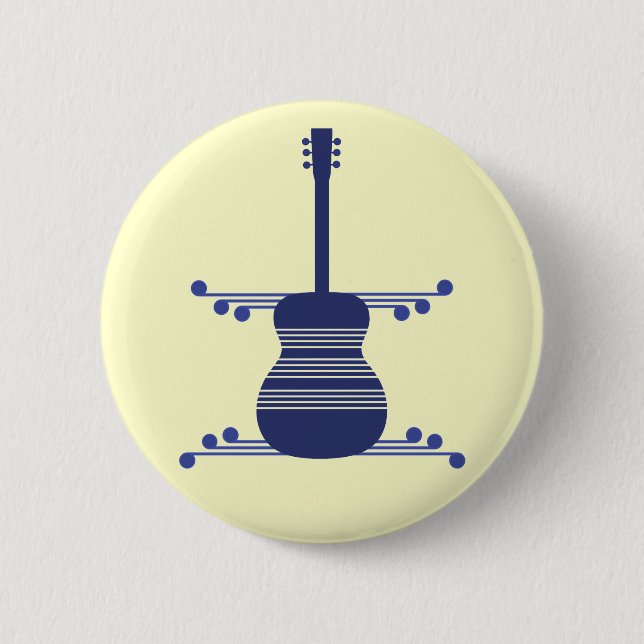 Retro Guitar Button, Navy Blue 2 Inch Round Button (Front)
