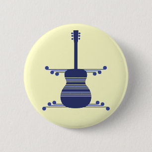 Retro Guitar Button, Navy Blue 2 Inch Round Button
