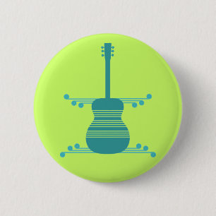 Retro Guitar Button, Teal 2 Inch Round Button