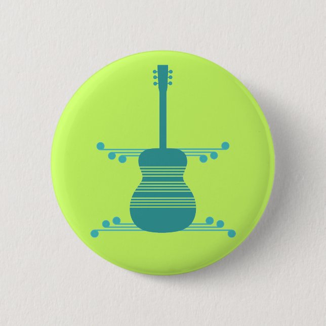 Retro Guitar Button, Teal 2 Inch Round Button (Front)