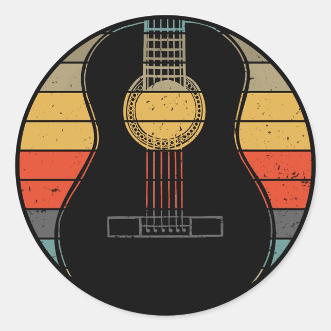 Retro guitar classic round sticker (Front)
