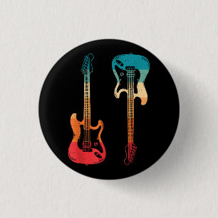 Retro Guitar Guitarist Electric Bass Guitar Rock M 1 Inch Round Button