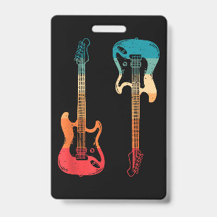 Retro Guitar Guitarist Electric Bass Guitar Rock M Badge