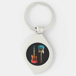 Retro Guitar Guitarist Electric Bass Guitar Rock M Keychain