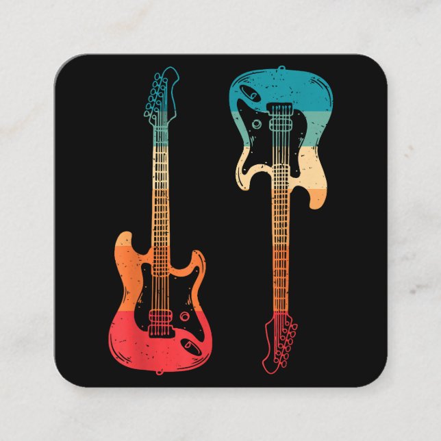 Retro Guitar Guitarist Electric Bass Guitar Rock M Square Business Card (Front)