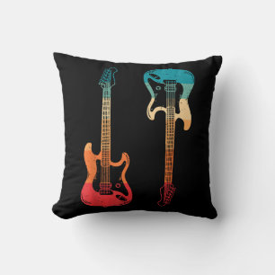 Retro Guitar Guitarist Electric Bass Guitar Rock M Throw Pillow