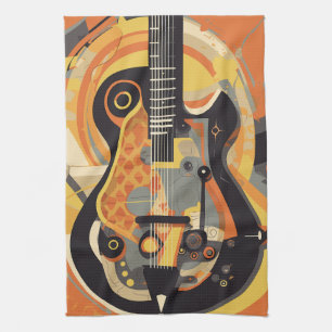 Retro Guitar Illustration Kitchen Towel
