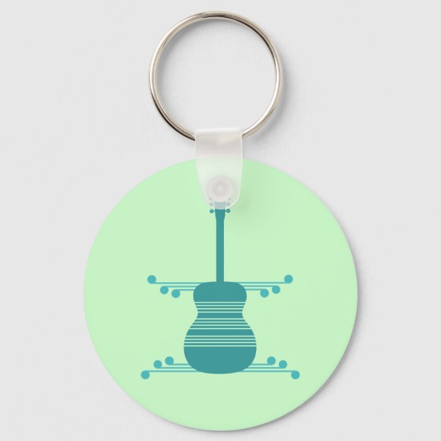 Retro Guitar Keychain, Teal Keychain (Front)