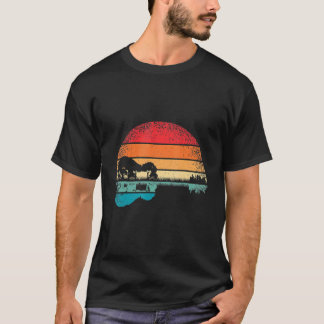 Retro Guitar Lake Sunset Guitarist Music T-Shirt