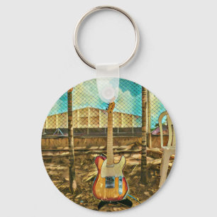 retro guitar lover gift keychain