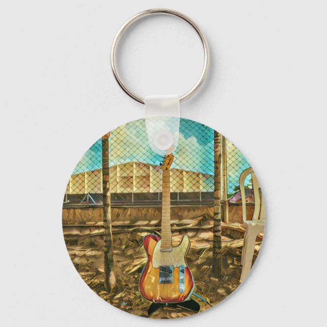 retro guitar lover gift keychain (Front)
