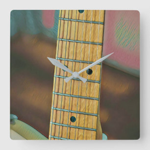 retro guitar lover gift square wall clock