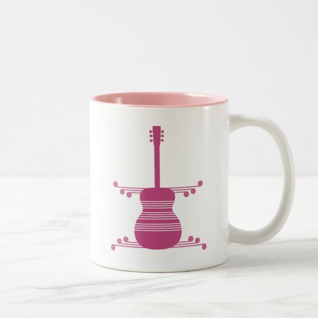 Retro Guitar Mug, Magenta Two-Tone Coffee Mug (Right)