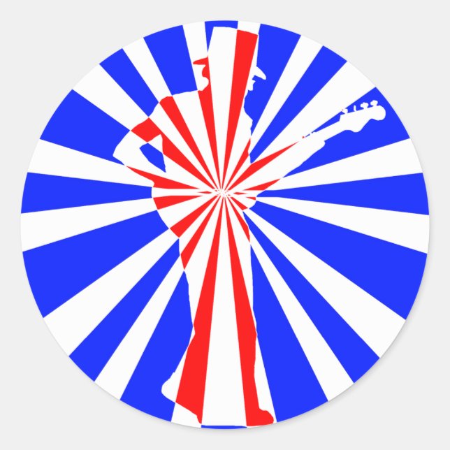Retro Guitar Player Classic Round Sticker (Front)