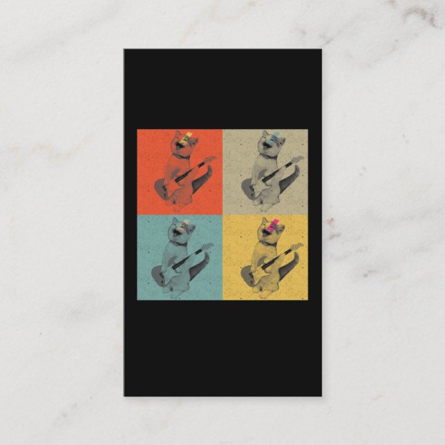 Retro Guitar playing Cat Vintage Guitarist Business Card (Front)
