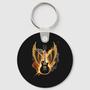 Retro Guitar Wings Abstract Art Rock And Roll Musi Keychain