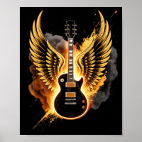 Retro Guitar Wings Abstract Art Rock And Roll Musi