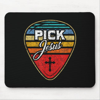 Retro Guitarist Guitar Pick Christian Music Jesus Mouse Pad