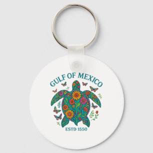 Retro Gulf Of Mexico Est 1550 Floral Turtle Boho S Keychain