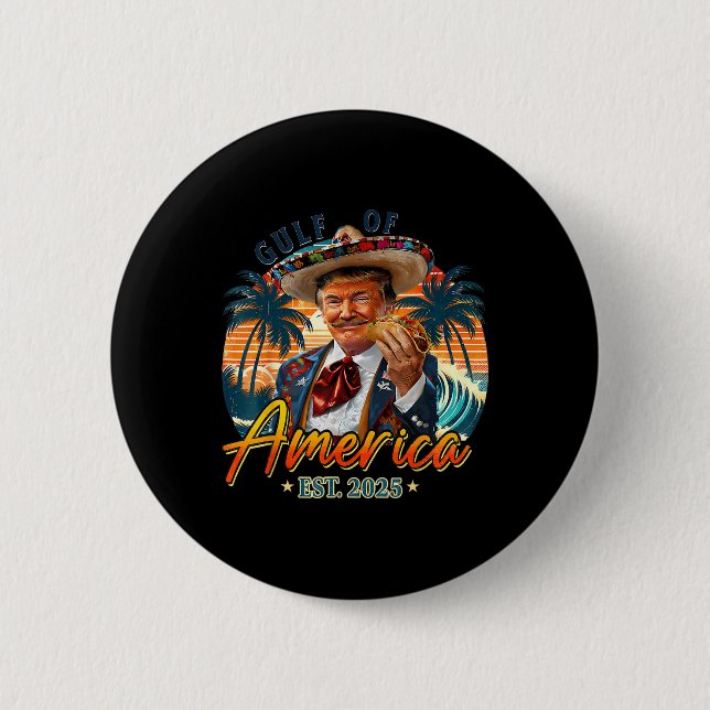 Retro Gulf Of Usa America Est 2025 American Flag G 2 Inch Round Button (Front)