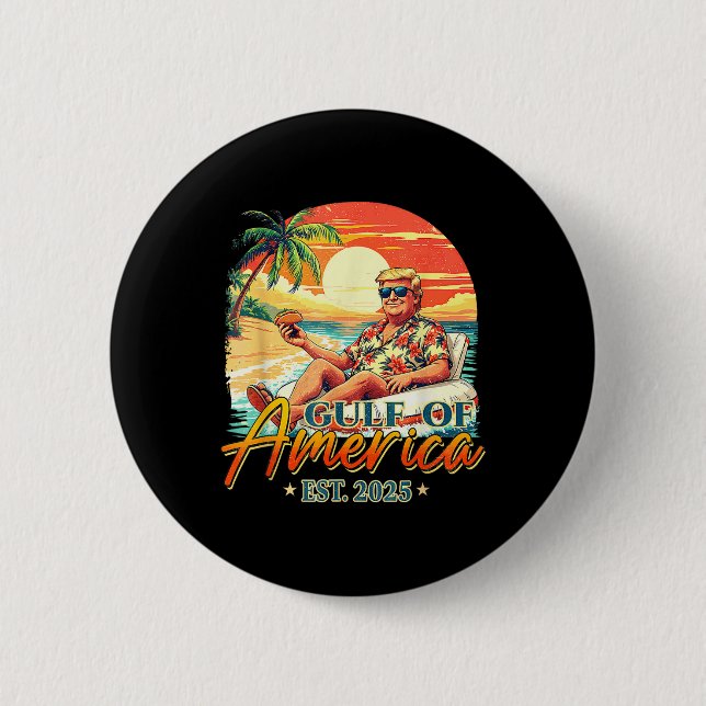 Retro Gulf Of Usa America Est 2025 American Flag G 2 Inch Round Button (Front)