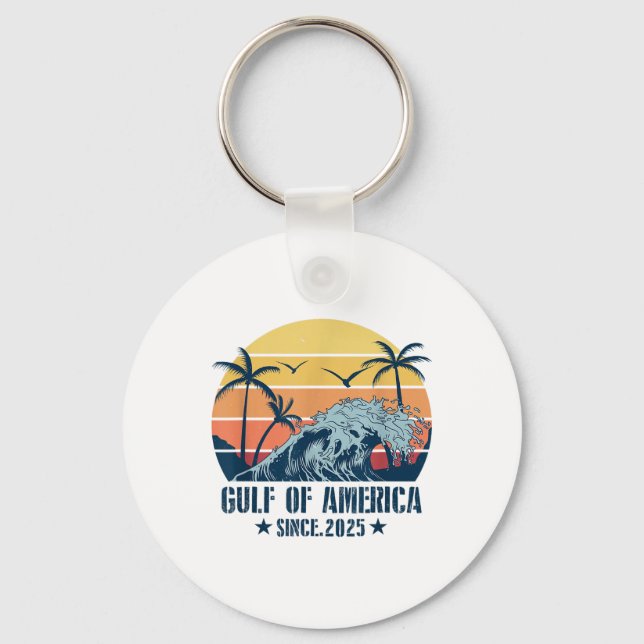 Retro Gulf Of Usa America Est 2025 American Flag  Keychain (Front)