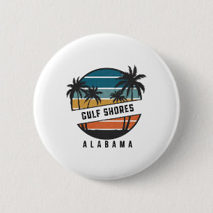 Retro Gulf Shores Beach Alama Surfboard Surfing  2 Inch Round Button