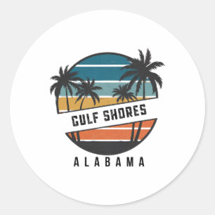 Retro Gulf Shores Beach Alama Surfboard Surfing Classic Round Sticker