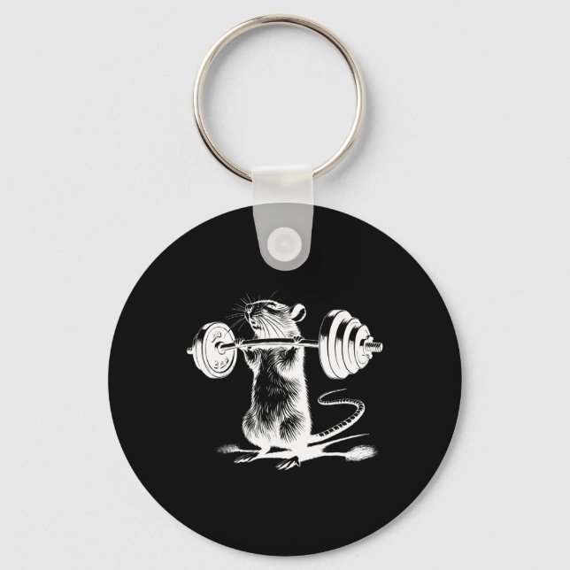 Retro Gym Rat Fitness Bodybuilding Workout Weight  Keychain (Front)