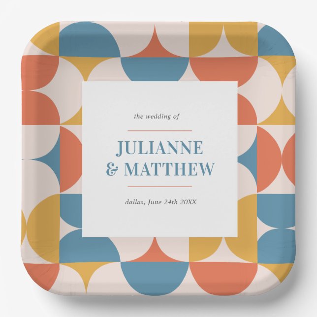 Retro Half Circle Scallop Mid Century  Wedding Paper Plate (Front)