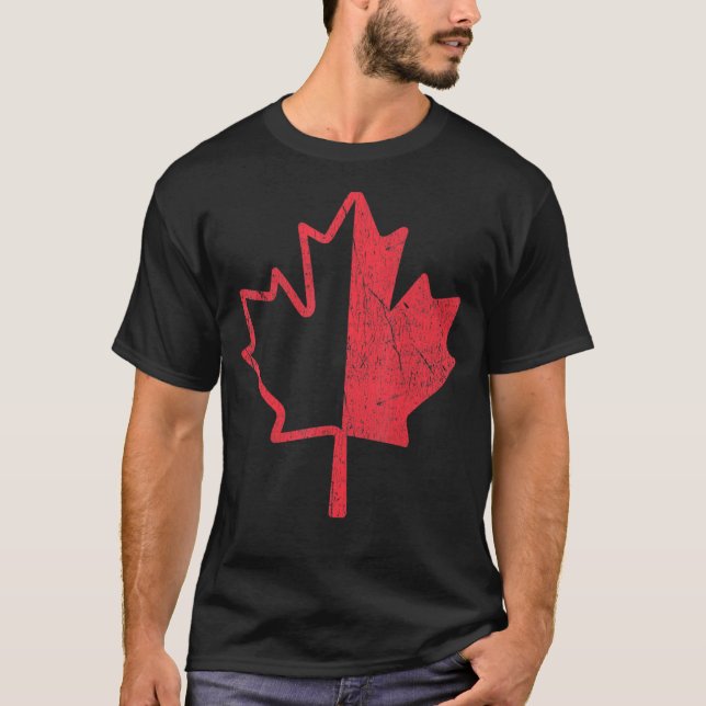 Retro Half Maple Leaf Canada Day Proud Canadian Fl T-Shirt (Front)
