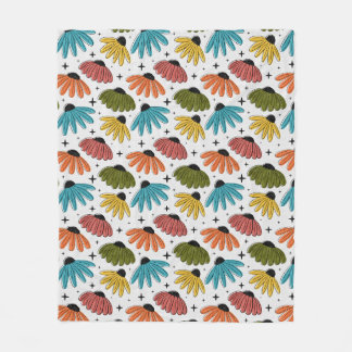 Retro Halftone Coneflowers Fleece Blanket