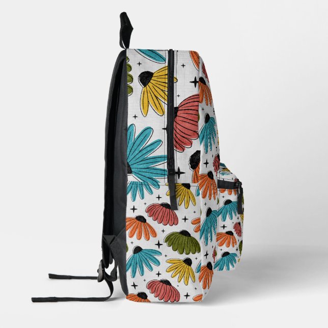 Retro Halftone Coneflowers Printed Backpack (Left)