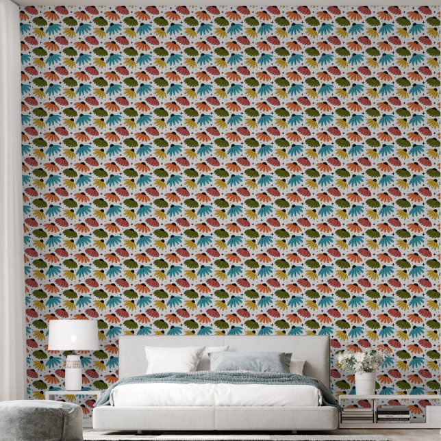 Retro Halftone Coneflowers Wallpaper (Bedroom)