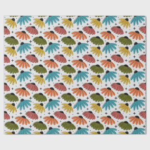 Retro Halftone Coneflowers Wrapping Paper