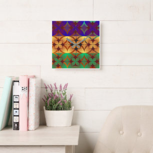 Retro Halftone Geometric Starburst Pattern Wall Cl Square Wall Clock