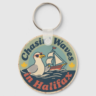 Retro Halifax Seagull Waves Keychain