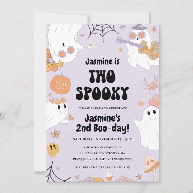 Retro Halloween 2nd Birthday Invitation  (Front)