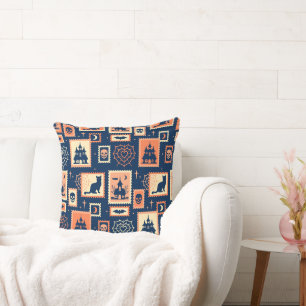 Retro Halloween Artistamps Throw Pillow