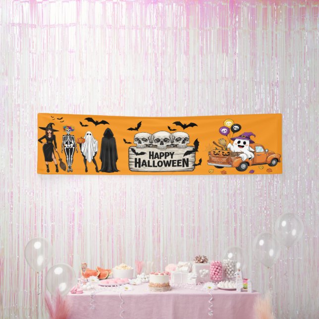 Retro Halloween Banner - Skulls & Ghosts Decor! (Party)